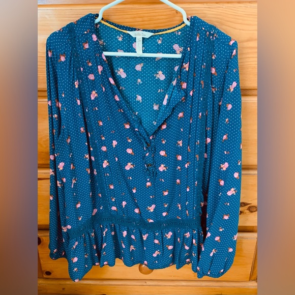 MATiLDA JANE Floral Peasant Top Rayon Blouse Women’s SzXL blue pink - Picture 1 of 3